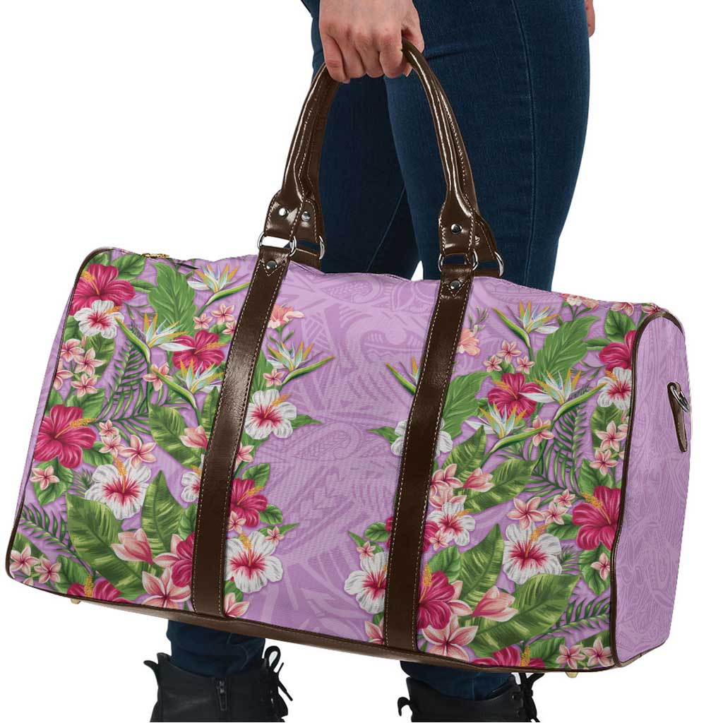 Hawaii Tropical Flowers Travel Bag Lavender Polynesian Tattoo Art