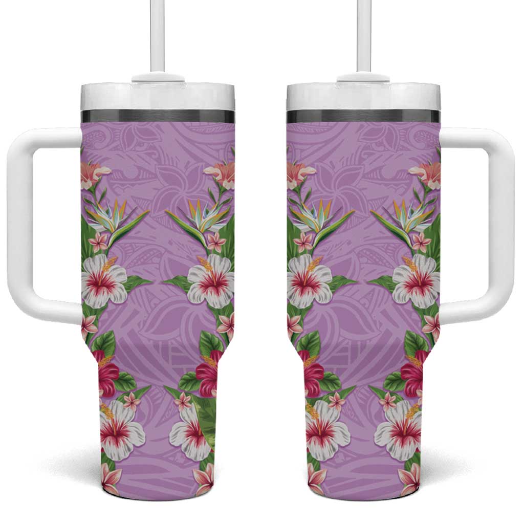Hawaii Tropical Flowers Tumbler With Handle Lavender Polynesian Tattoo Art LT05 One Size: 40 oz Lavender - Polynesian Pride