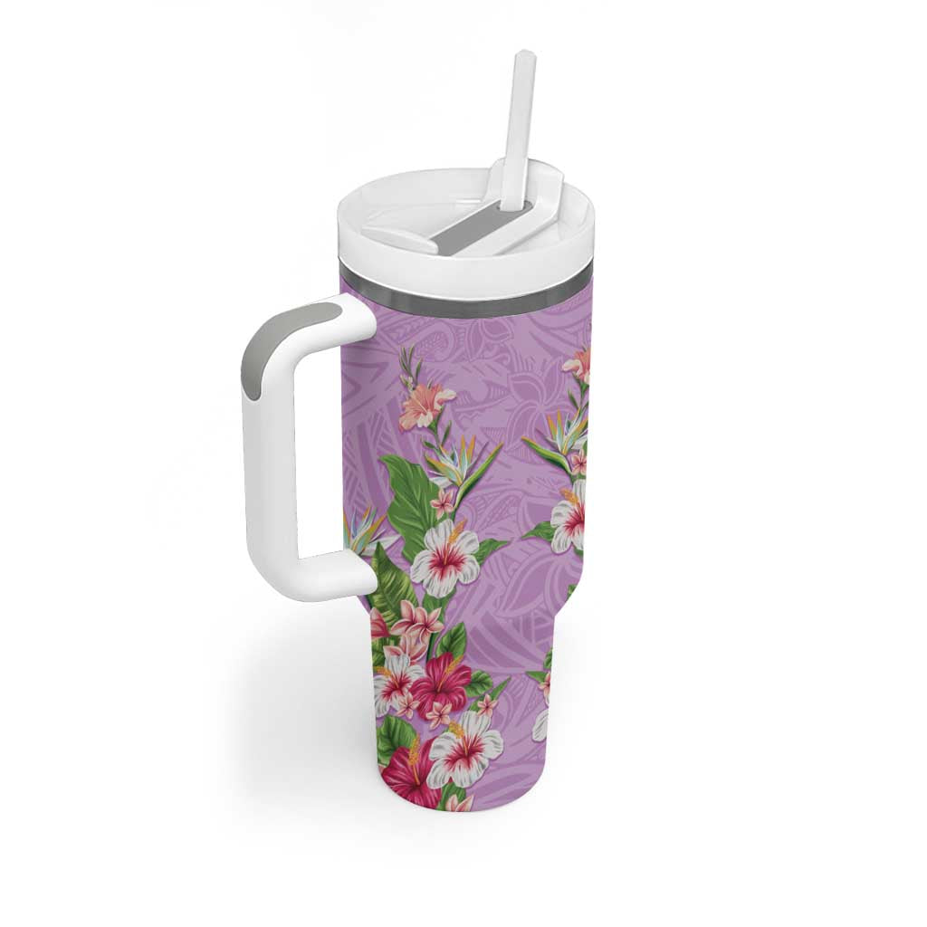 Hawaii Tropical Flowers Tumbler With Handle Lavender Polynesian Tattoo Art LT05 - Polynesian Pride