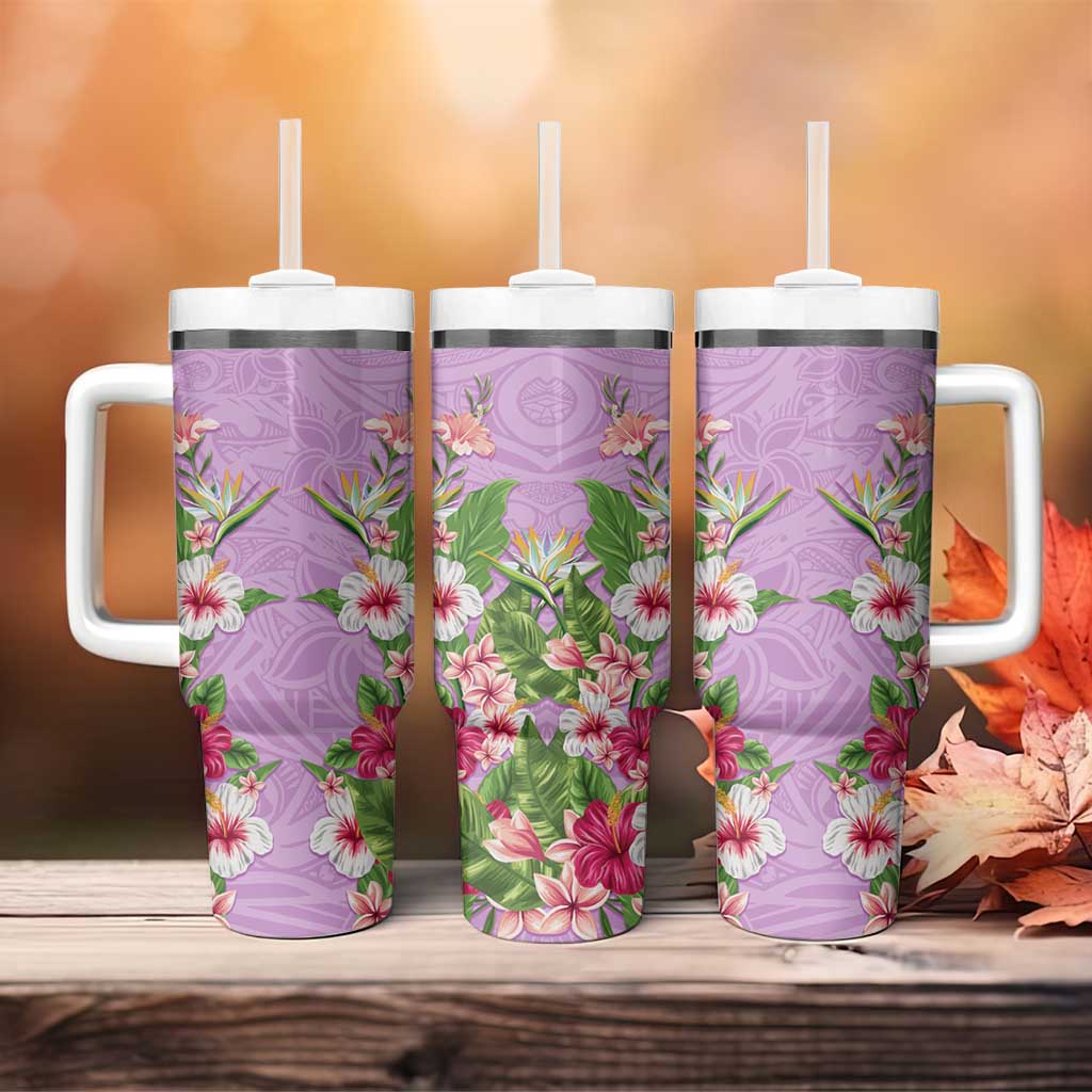 Hawaii Tropical Flowers Tumbler With Handle Lavender Polynesian Tattoo Art LT05 - Polynesian Pride