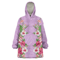 Hawaii Tropical Flowers Wearable Blanket Hoodie Lavender Polynesian Tattoo Art LT05 One Size Lavender - Polynesian Pride