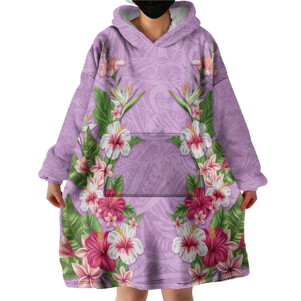 Hawaii Tropical Flowers Wearable Blanket Hoodie Lavender Polynesian Tattoo Art LT05 - Polynesian Pride