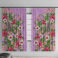 Hawaii Tropical Flowers Window Curtain Lavender Polynesian Tattoo Art LT05 With Hooks Lavender - Polynesian Pride