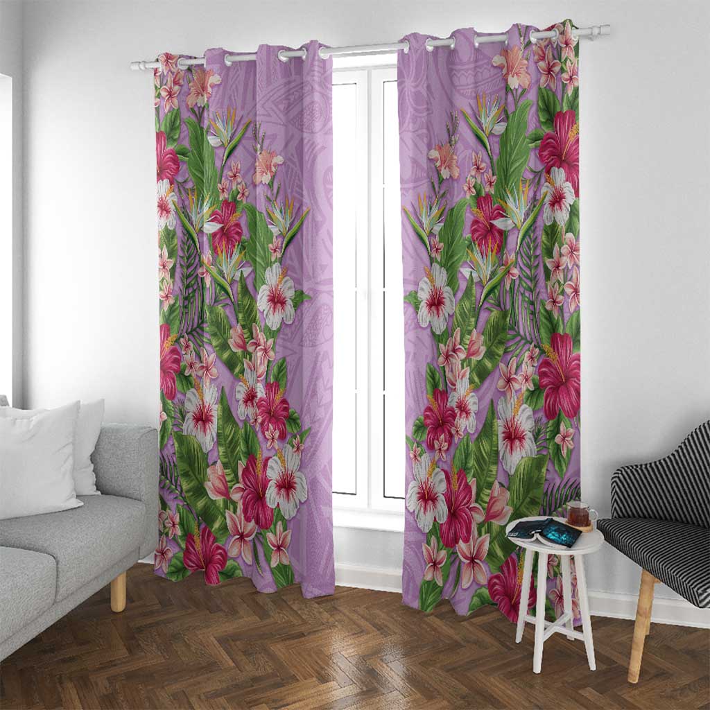 Hawaii Tropical Flowers Window Curtain Lavender Polynesian Tattoo Art LT05 With Grommets Lavender - Polynesian Pride