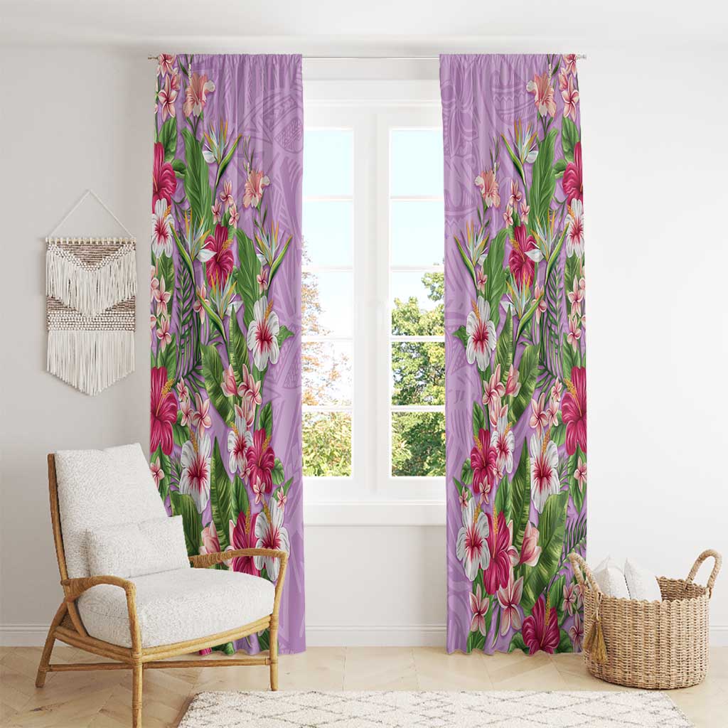 Hawaii Tropical Flowers Window Curtain Lavender Polynesian Tattoo Art LT05 - Polynesian Pride