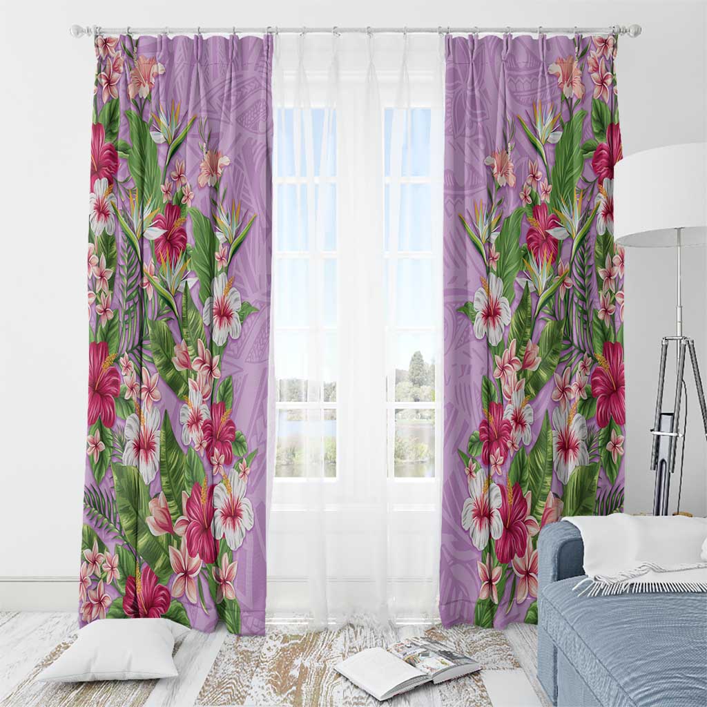 Hawaii Tropical Flowers Window Curtain Lavender Polynesian Tattoo Art LT05 - Polynesian Pride