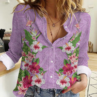 Hawaii Tropical Flowers Women Casual Shirt Lavender Polynesian Tattoo Art LT05 Female Lavender - Polynesian Pride