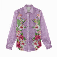 Hawaii Tropical Flowers Women Casual Shirt Lavender Polynesian Tattoo Art LT05 - Polynesian Pride