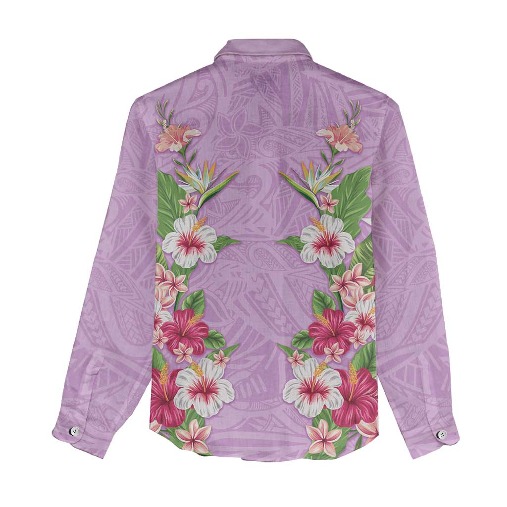 Hawaii Tropical Flowers Women Casual Shirt Lavender Polynesian Tattoo Art LT05 - Polynesian Pride