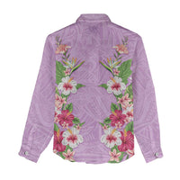 Hawaii Tropical Flowers Women Casual Shirt Lavender Polynesian Tattoo Art LT05 - Polynesian Pride