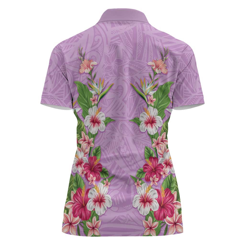 Hawaii Tropical Flowers Women Polo Shirt Lavender Polynesian Tattoo Art LT05 - Polynesian Pride