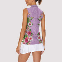 Hawaii Tropical Flowers Women Sleeveless Polo Shirt Lavender Polynesian Tattoo Art LT05 - Polynesian Pride