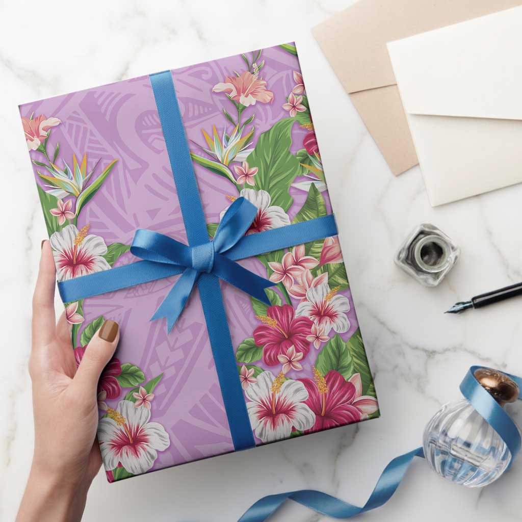 Hawaii Tropical Flowers Wrapping Paper Lavender Polynesian Tattoo Art LT05 - Polynesian Pride