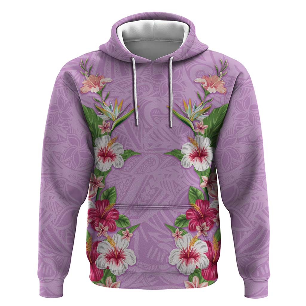 Hawaii Tropical Flowers Zip Hoodie Lavender Polynesian Tattoo Art LT05 Pullover Hoodie Lavender - Polynesian Pride