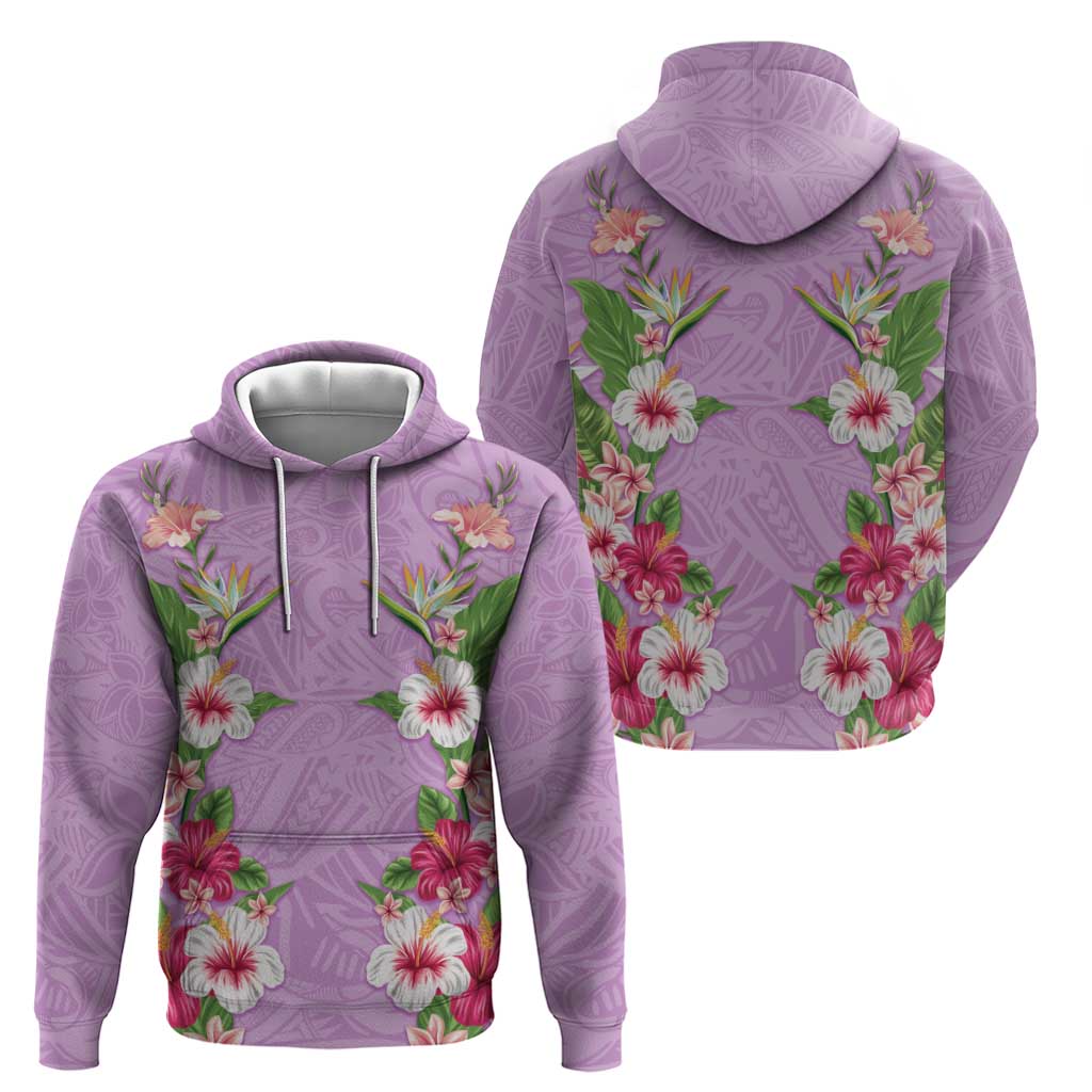 Hawaii Tropical Flowers Zip Hoodie Lavender Polynesian Tattoo Art LT05 - Polynesian Pride