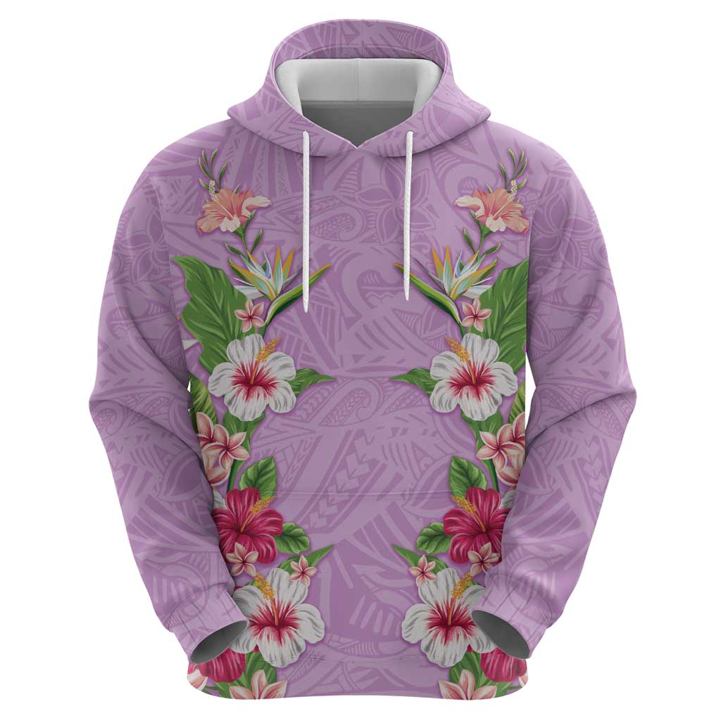 Hawaii Tropical Flowers Zip Hoodie Lavender Polynesian Tattoo Art LT05 - Polynesian Pride