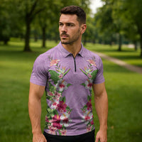 Hawaii Tropical Flowers Zipper Polo Shirt Lavender Polynesian Tattoo Art LT05 - Polynesian Pride
