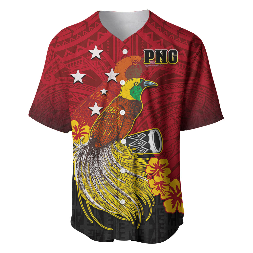 Personalized Papua New Guinea Baseball Jersey Bird Of Paradise Hibiscus With Motuan Pattern LT05 Red - Polynesian Pride