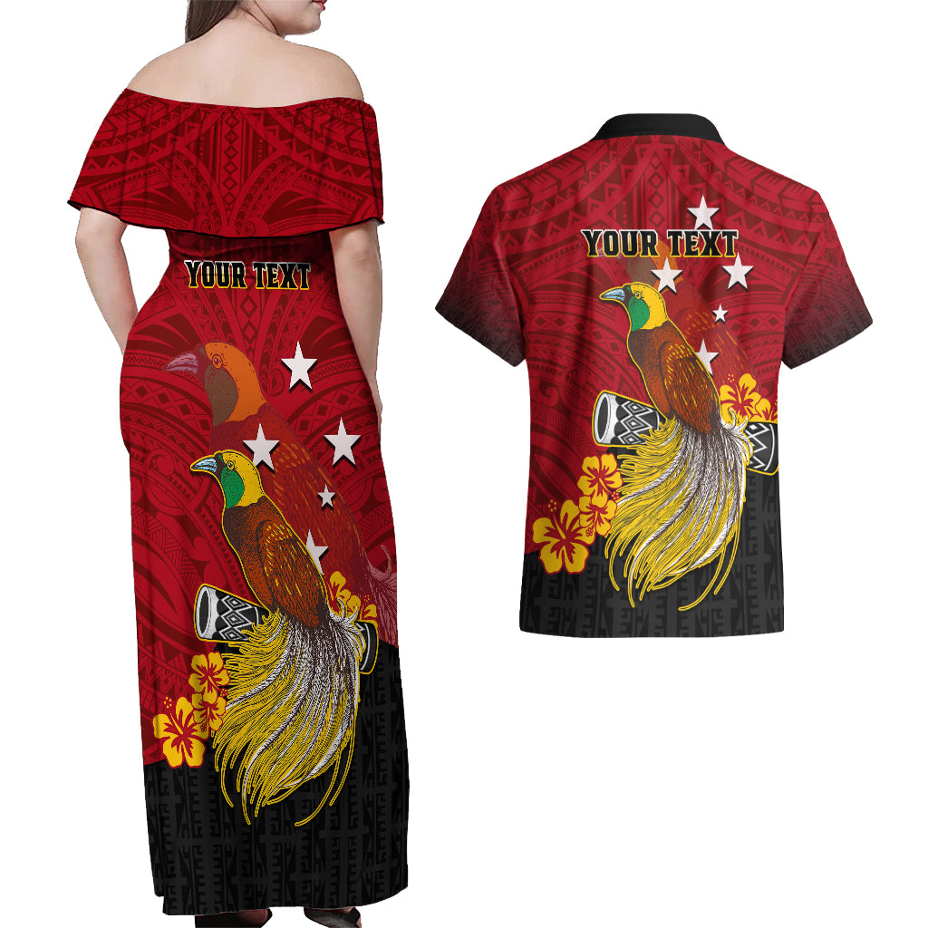 Personalized Papua New Guinea Couples Matching Off Shoulder Maxi Dress and Hawaiian Shirt Bird Of Paradise Hibiscus With Motuan Pattern LT05 - Polynesian Pride