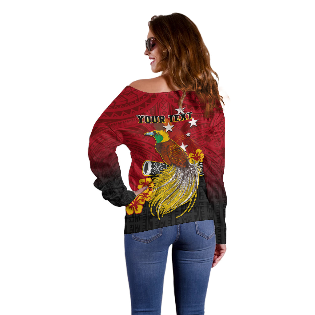 Personalized Papua New Guinea Off Shoulder Sweater Bird Of Paradise Hibiscus With Motuan Pattern LT05 - Polynesian Pride