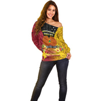 Personalized Papua New Guinea Independence Day Off Shoulder Sweater Bird Of Paradise With Polynesian Pattern LT05 - Polynesian Pride