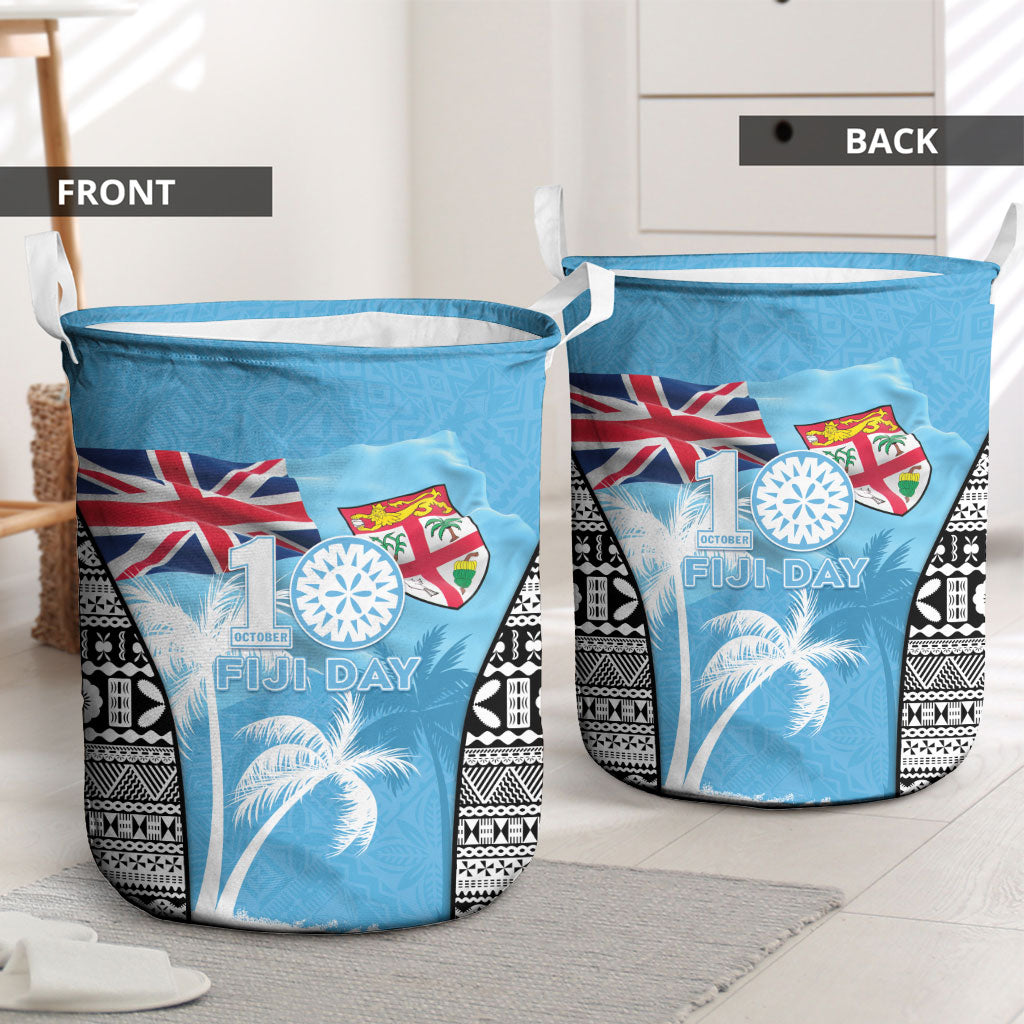 Fiji Day 2026 Laundry Basket Masi Tapa Pattern With Palm Tree LT05 - Polynesian Pride
