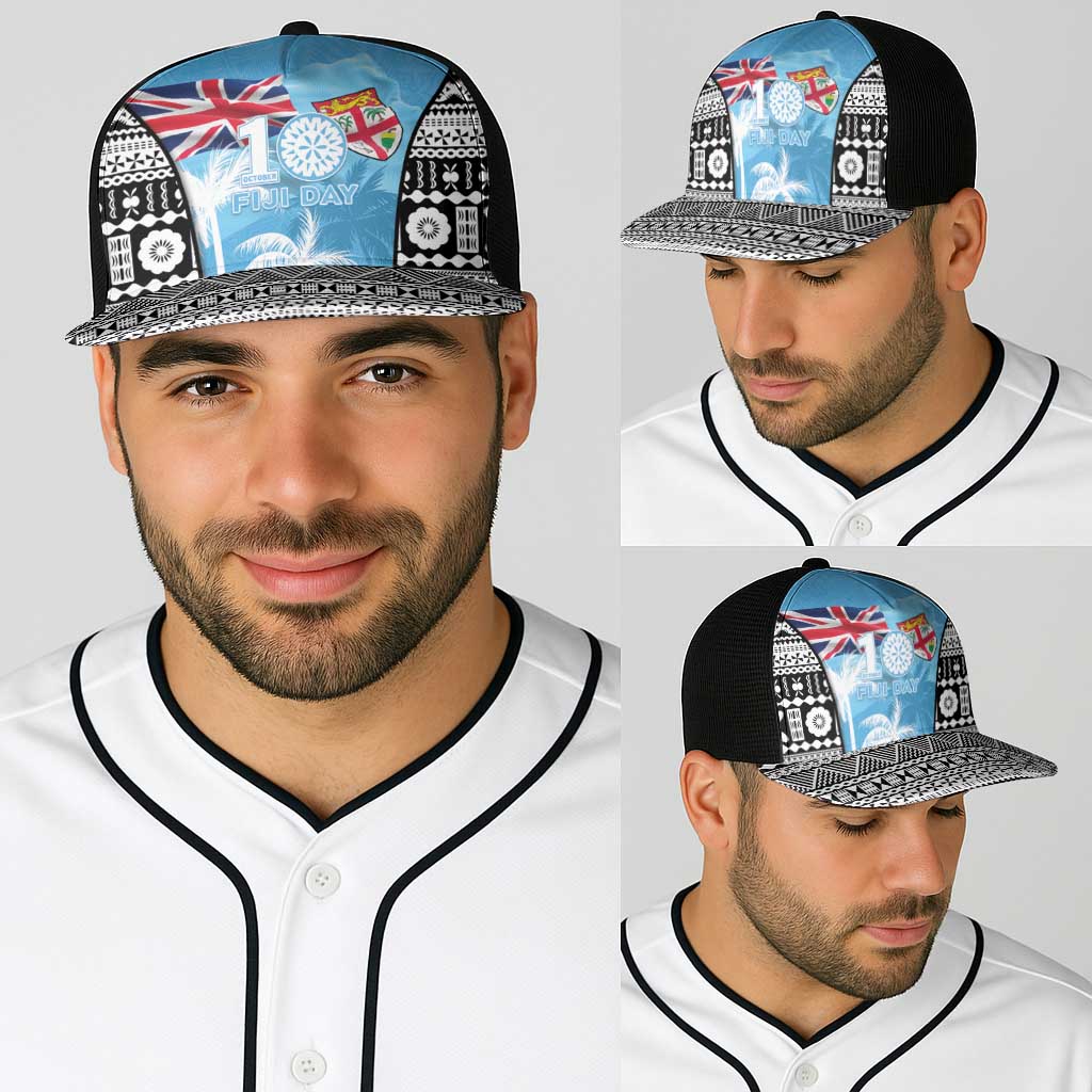 Fiji Day 2026 Baseball Net Cap Masi Tapa Pattern With Palm Tree LT05 - Polynesian Pride