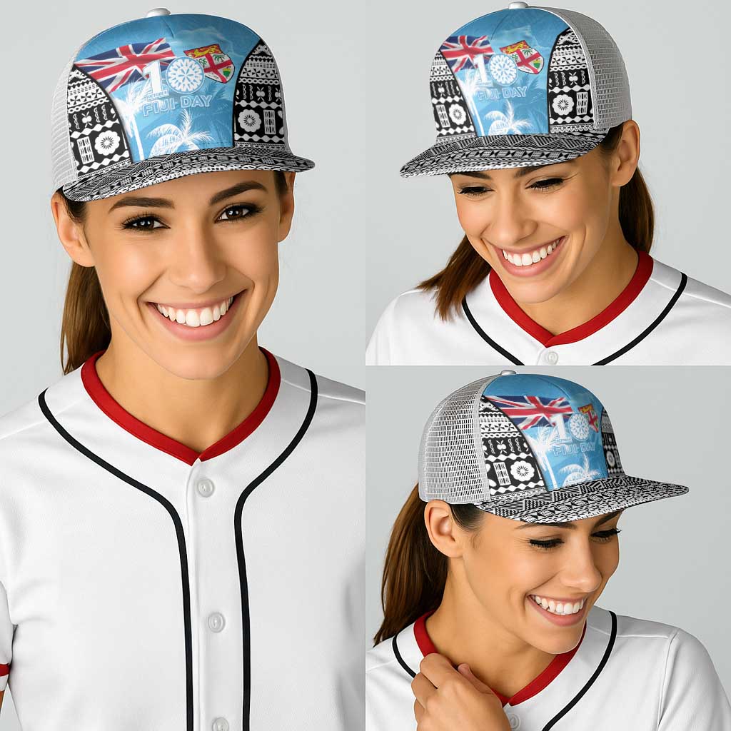Fiji Day 2026 Baseball Net Cap Masi Tapa Pattern With Palm Tree LT05 - Polynesian Pride