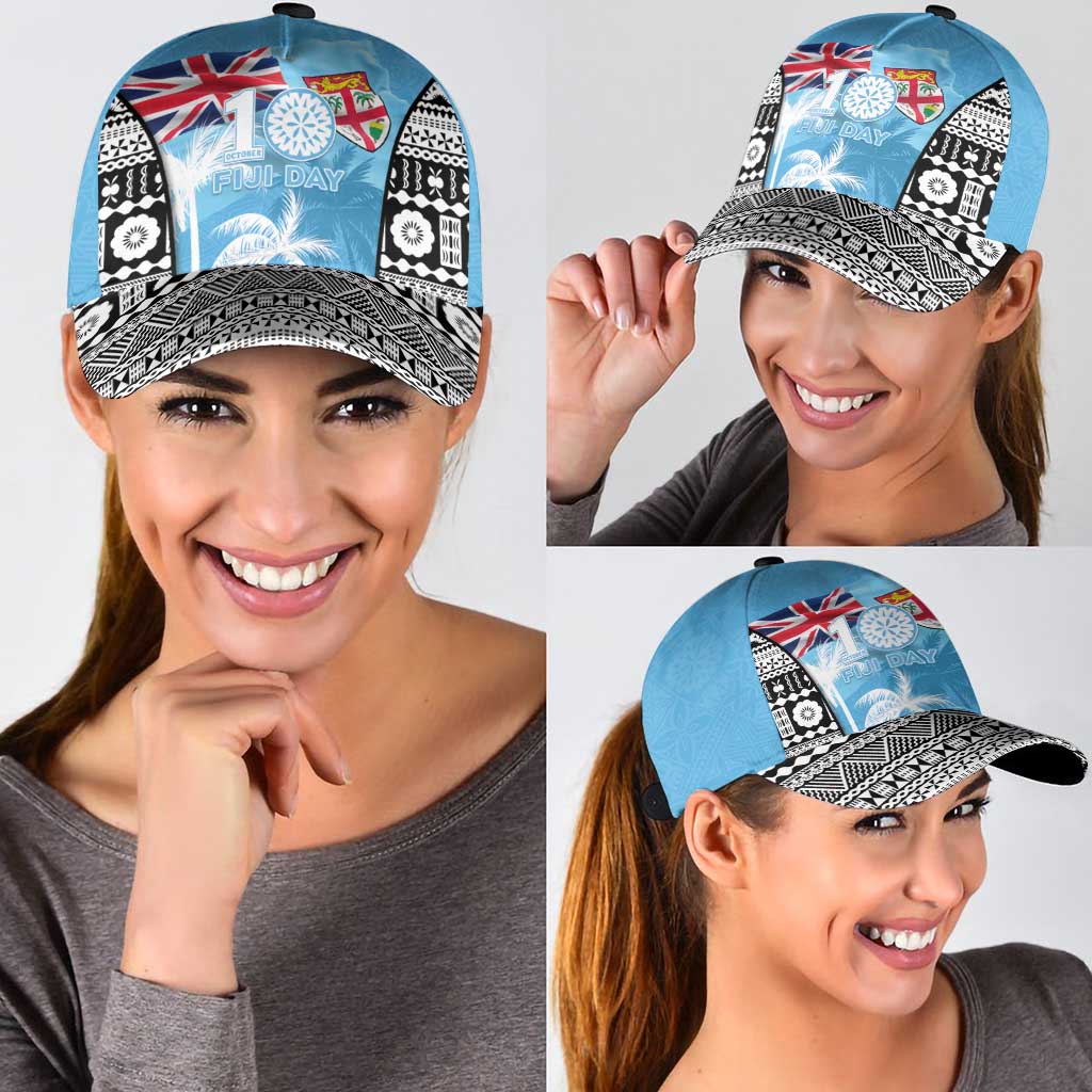Fiji Day 2026 Classic Cap Masi Tapa Pattern With Palm Tree LT05 - Polynesian Pride
