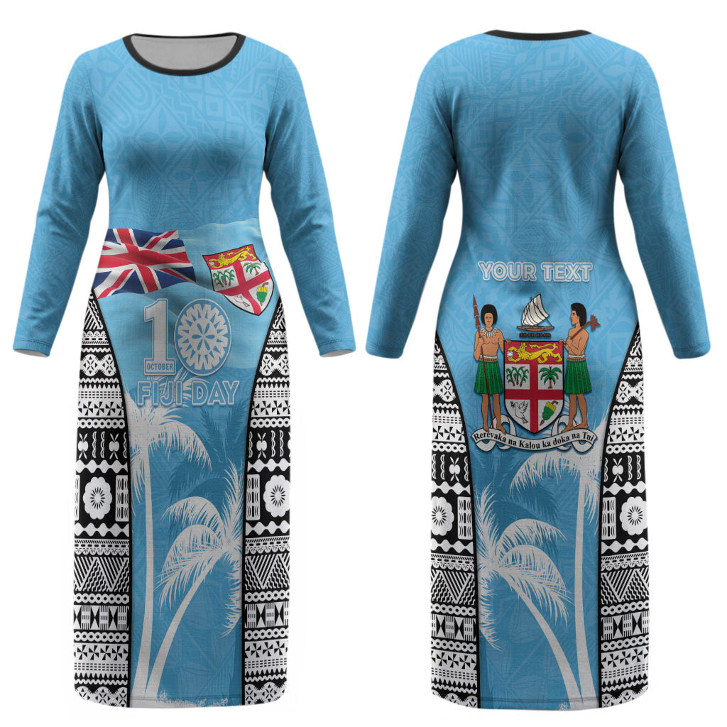 Personalised Fiji Day 2026 Couples Matching Long Sleeve Bodycon Dress and Hawaiian Shirt Masi Tapa Pattern With Palm Tree LT05 - Polynesian Pride