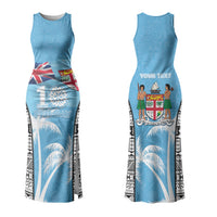 Personalised Fiji Day 2026 Couples Matching Tank Maxi Dress and Long Sleeve Button Shirt Masi Tapa Pattern With Palm Tree LT05 - Polynesian Pride