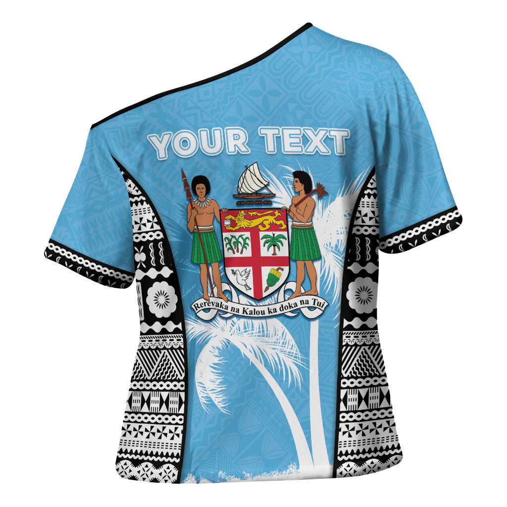 Personalised Fiji Day 2026 Cross Shoulder Shirt Masi Tapa Pattern With Palm Tree LT05 - Polynesian Pride