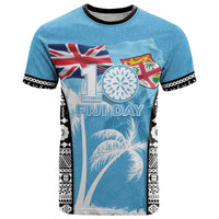 Personalised Fiji Day 2026 T Shirt Masi Tapa Pattern With Palm Tree LT05 Blue - Polynesian Pride