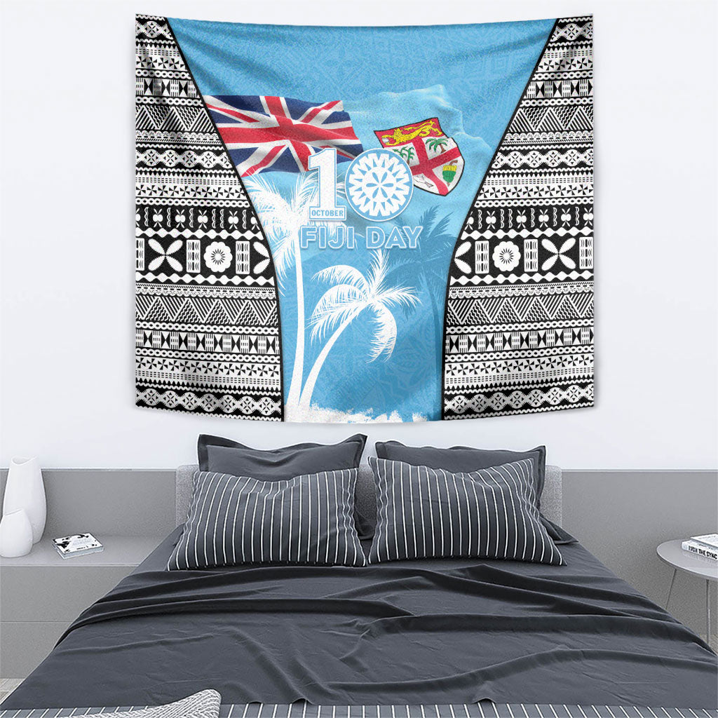 Fiji Day 2026 Tapestry Masi Tapa Pattern With Palm Tree LT05 - Polynesian Pride