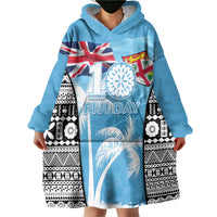 Personalised Fiji Day 2026 Wearable Blanket Hoodie Masi Tapa Pattern With Palm Tree LT05 - Polynesian Pride