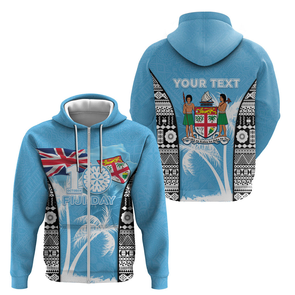 Personalised Fiji Day 2026 Zip Hoodie Masi Tapa Pattern With Palm Tree LT05 - Polynesian Pride