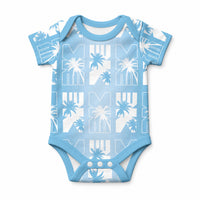 Bula Fiji Baby Onesie Blue Makare Masi Tapa Pattern