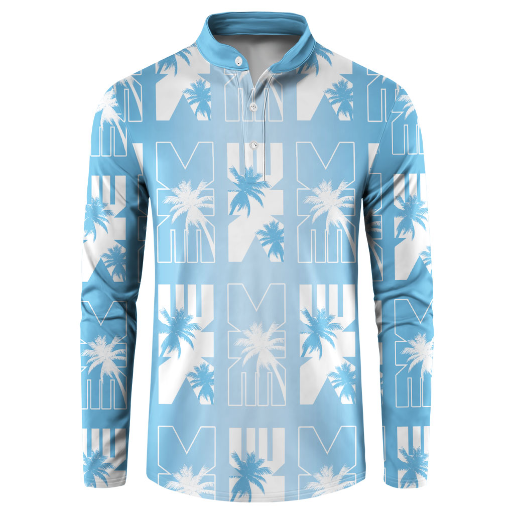 Bula Fiji Button Sweatshirt Blue Makare Masi Tapa Pattern LT05 Blue - Polynesian Pride