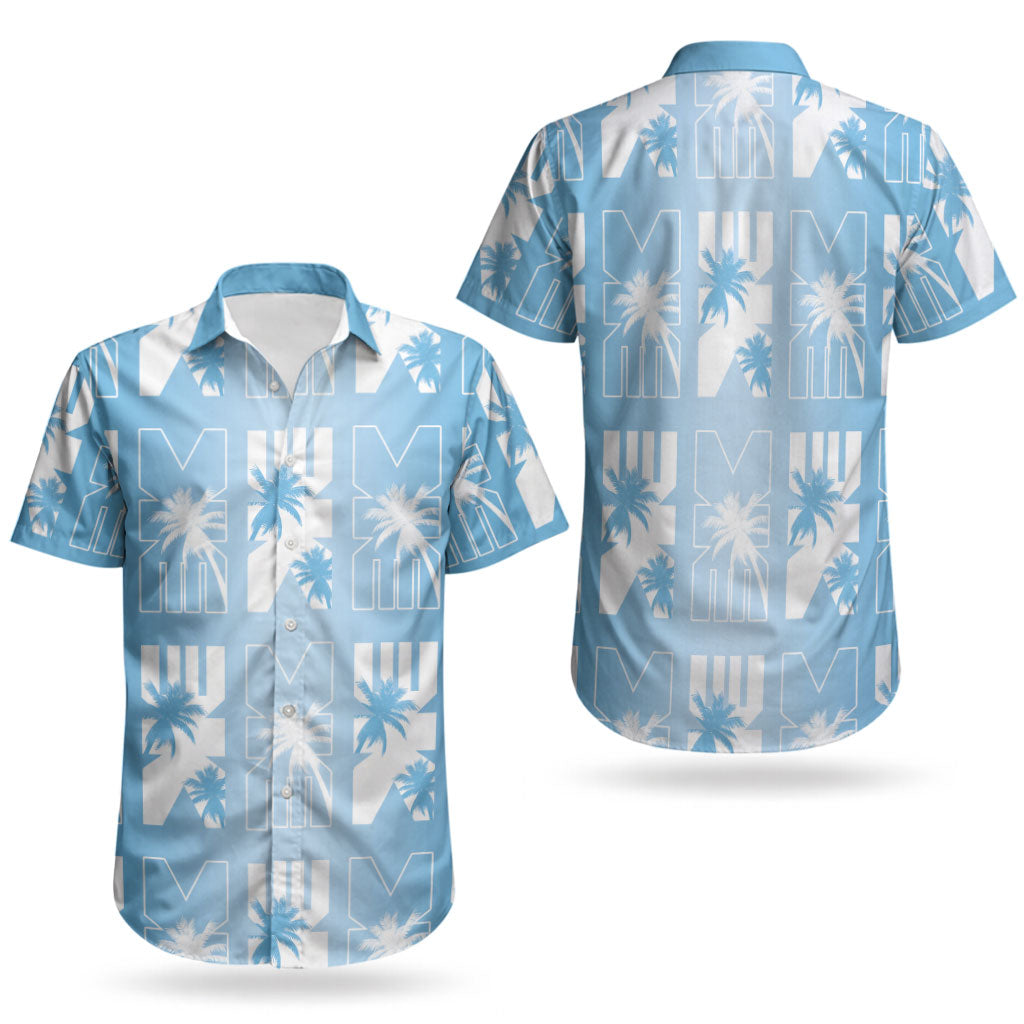 Bula Fiji Couples Matching Long Sleeve Bodycon Dress and Hawaiian Shirt Blue Makare Masi Tapa Pattern LT05 - Polynesian Pride