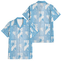 Bula Fiji Family Matching Off The Shoulder Long Sleeve Dress and Hawaiian Shirt Blue Makare Masi Tapa Pattern LT05 Dad's Shirt - Short Sleeve Blue - Polynesian Pride