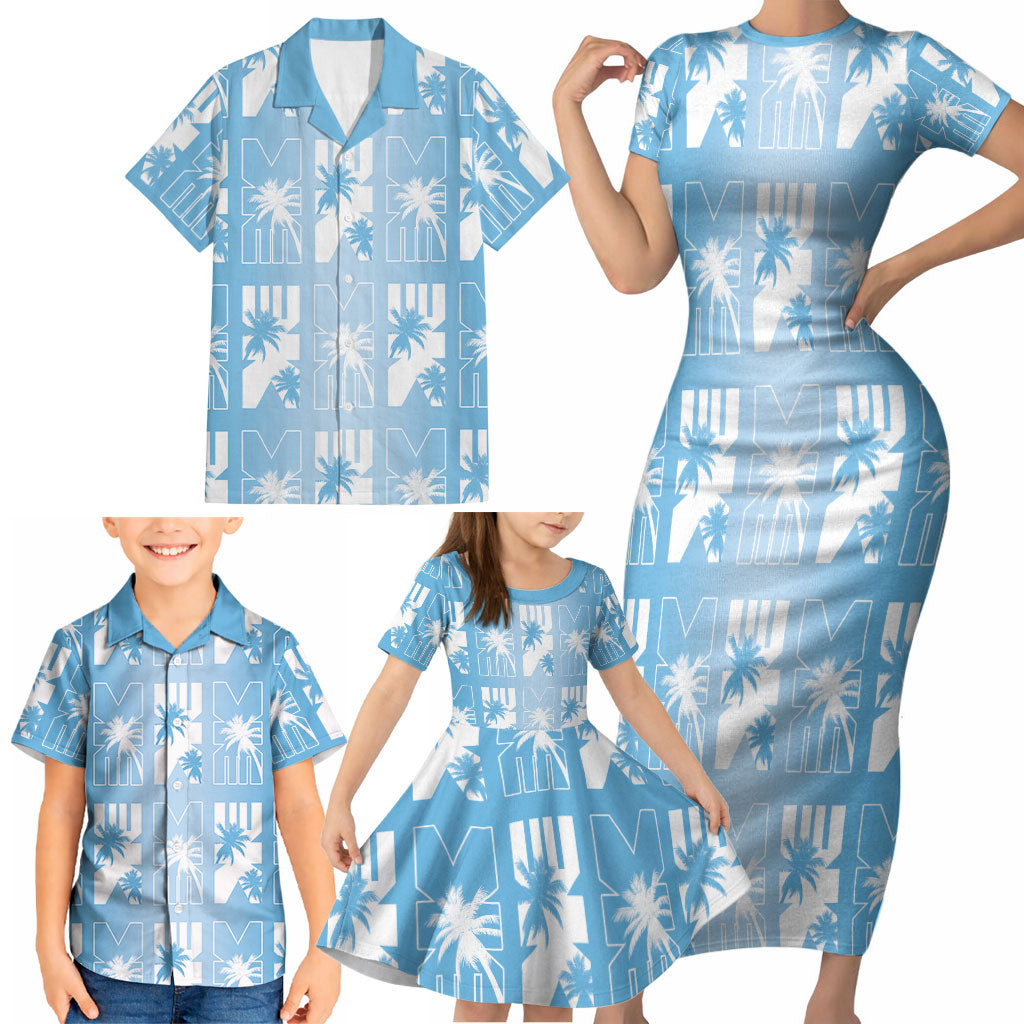 Bula Fiji Family Matching Short Sleeve Bodycon Dress and Hawaiian Shirt Blue Makare Masi Tapa Pattern