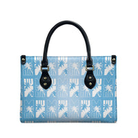 Bula Fiji Leather Bag Blue Makare Masi Tapa Pattern LT05 - Polynesian Pride