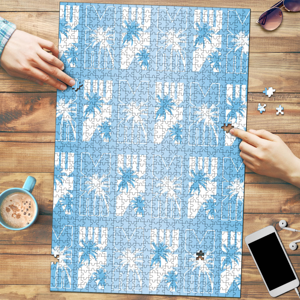 Bula Fiji Puzzle Blue Makare Masi Tapa Pattern LT05 Blue - Polynesian Pride