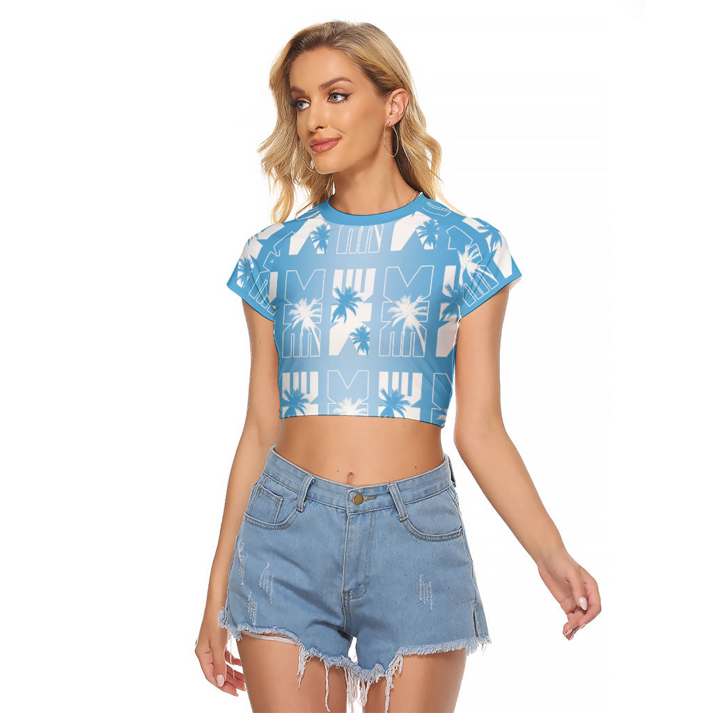 Bula Fiji Raglan Cropped T Shirt Blue Makare Masi Tapa Pattern LT05 Female Blue - Polynesian Pride