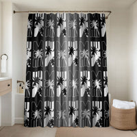 Bula Fiji Bathroom Set Black Makare Masi Tapa Pattern LT05 Shower Curtain Only Black - Polynesian Pride