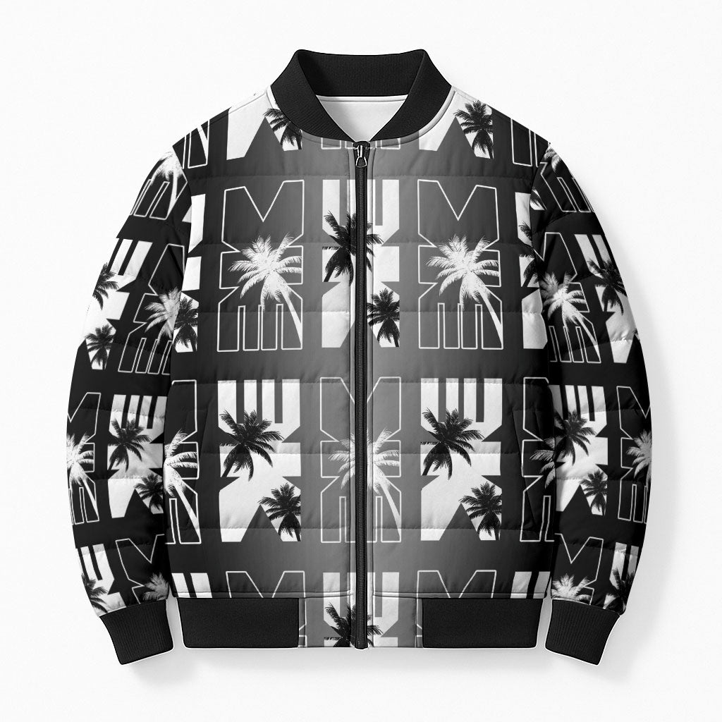 Bula Fiji Bomber Puffer Jacket Black Makare Masi Tapa Pattern LT05 Unisex Black - Polynesian Pride
