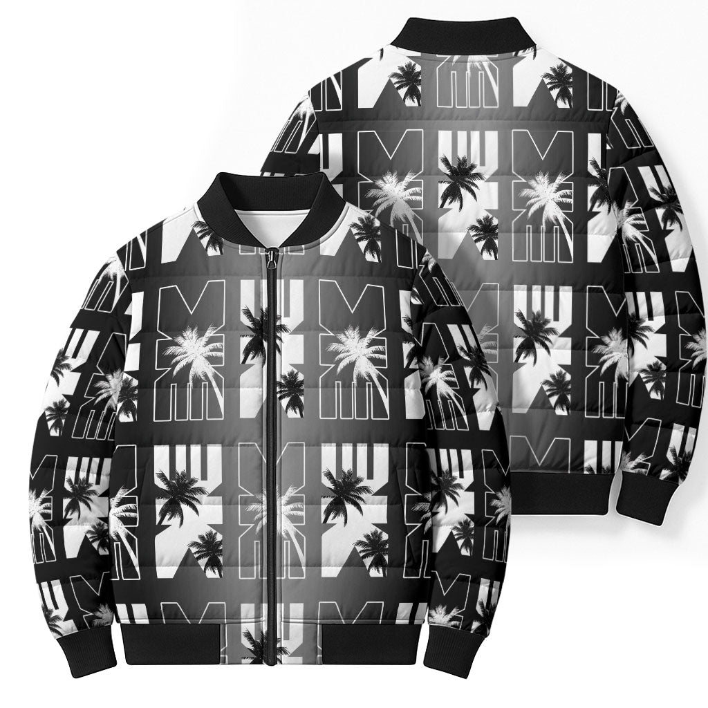Bula Fiji Bomber Puffer Jacket Black Makare Masi Tapa Pattern LT05 - Polynesian Pride