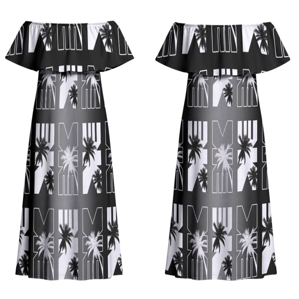 Bula Fiji Couples Matching Off Shoulder Maxi Dress and Hawaiian Shirt Black Makare Masi Tapa Pattern LT05 - Polynesian Pride