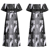Bula Fiji Couples Matching Off Shoulder Maxi Dress and Hawaiian Shirt Black Makare Masi Tapa Pattern LT05 - Polynesian Pride