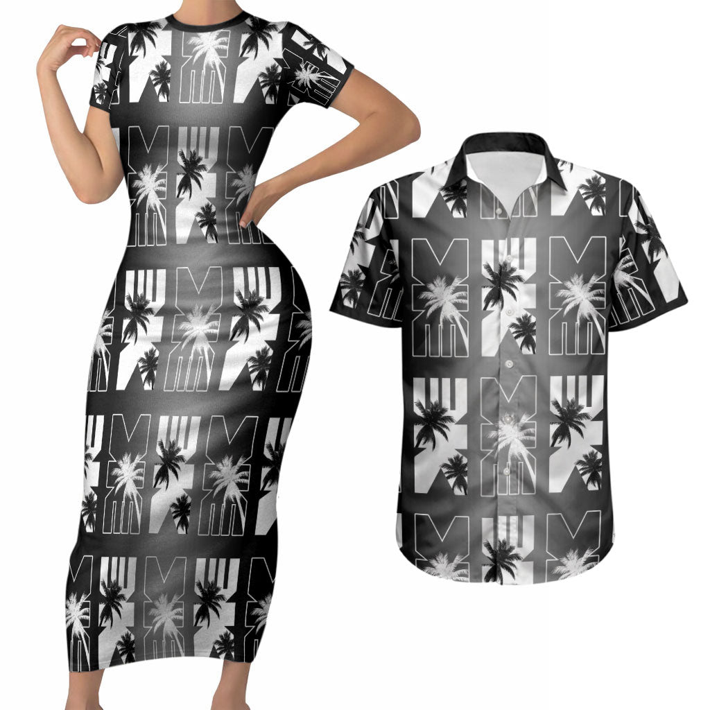 Bula Fiji Couples Matching Short Sleeve Bodycon Dress and Hawaiian Shirt Black Makare Masi Tapa Pattern LT05 Black - Polynesian Pride